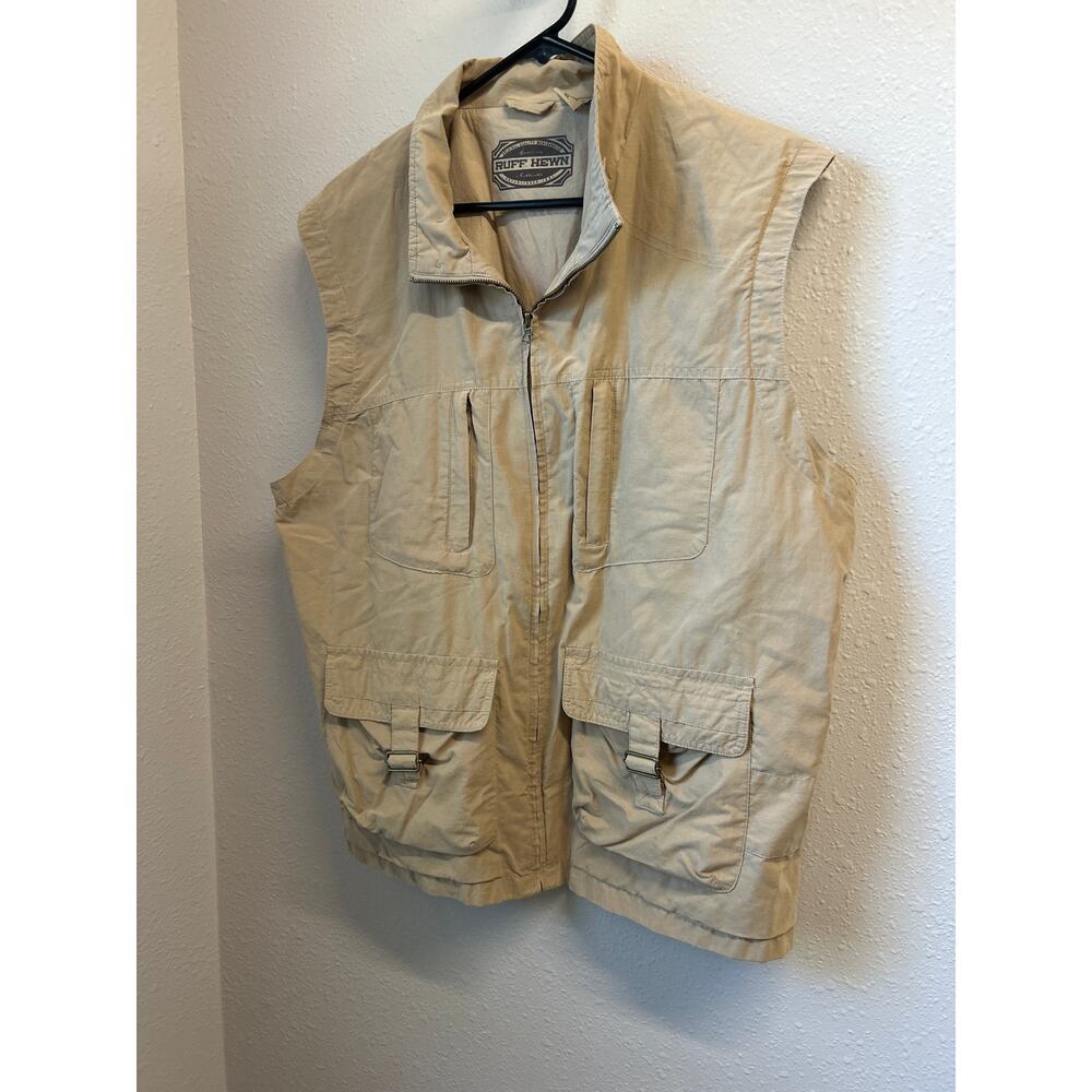 RUFF HEWN Utility Vest Tan Sleeveless Zip Up 5 Pocket Size XL fishing outdoor